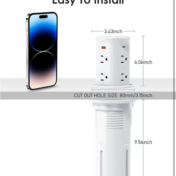 ANNQUAN 3" Pop Up Countertop Receptacle with 4 USB Ports 15W Wireless Charger - Picture 7 of 7